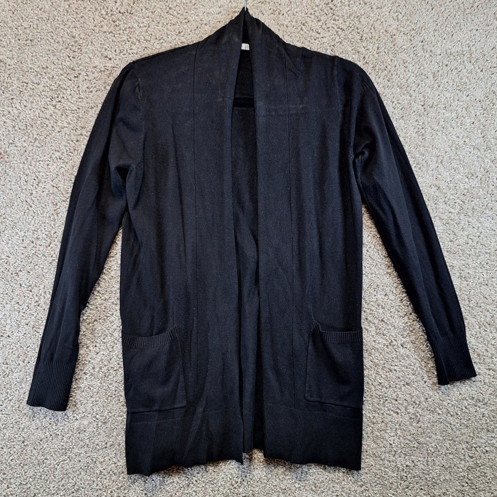 Pink Clover Cardigan Womens S Black Open Front Long Sleeve Pockets‎ Knit Classic